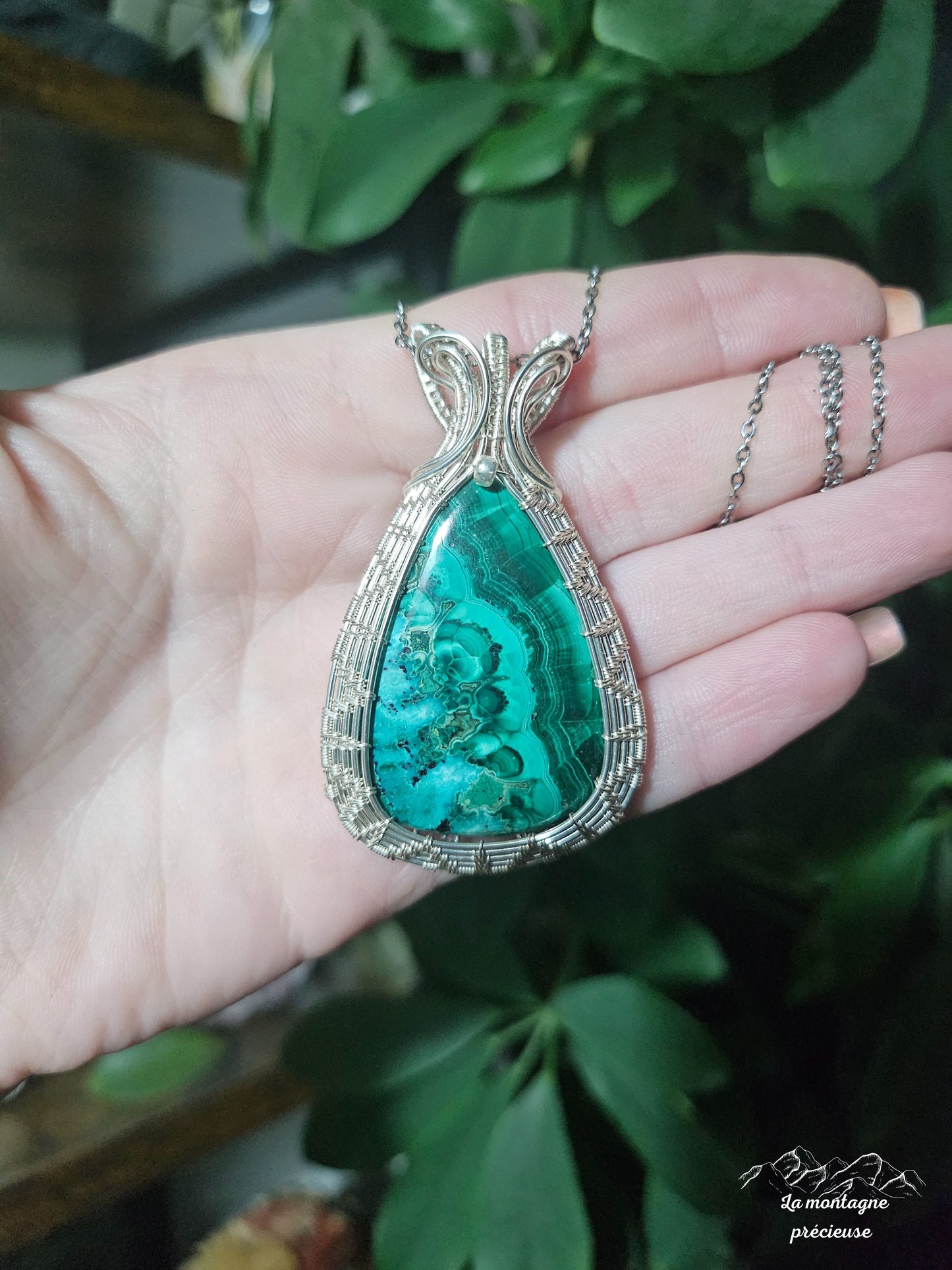 Pendentif écrin en Malachite chrysocolle