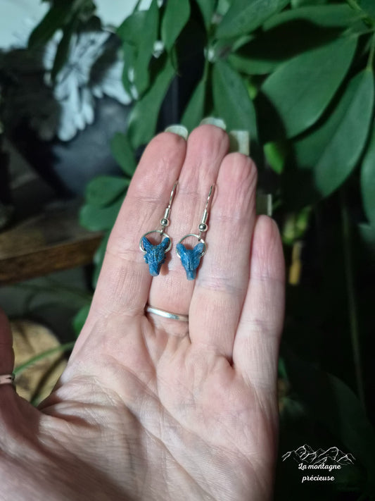 Boucles d'oreilles tête de loup chrysocolle