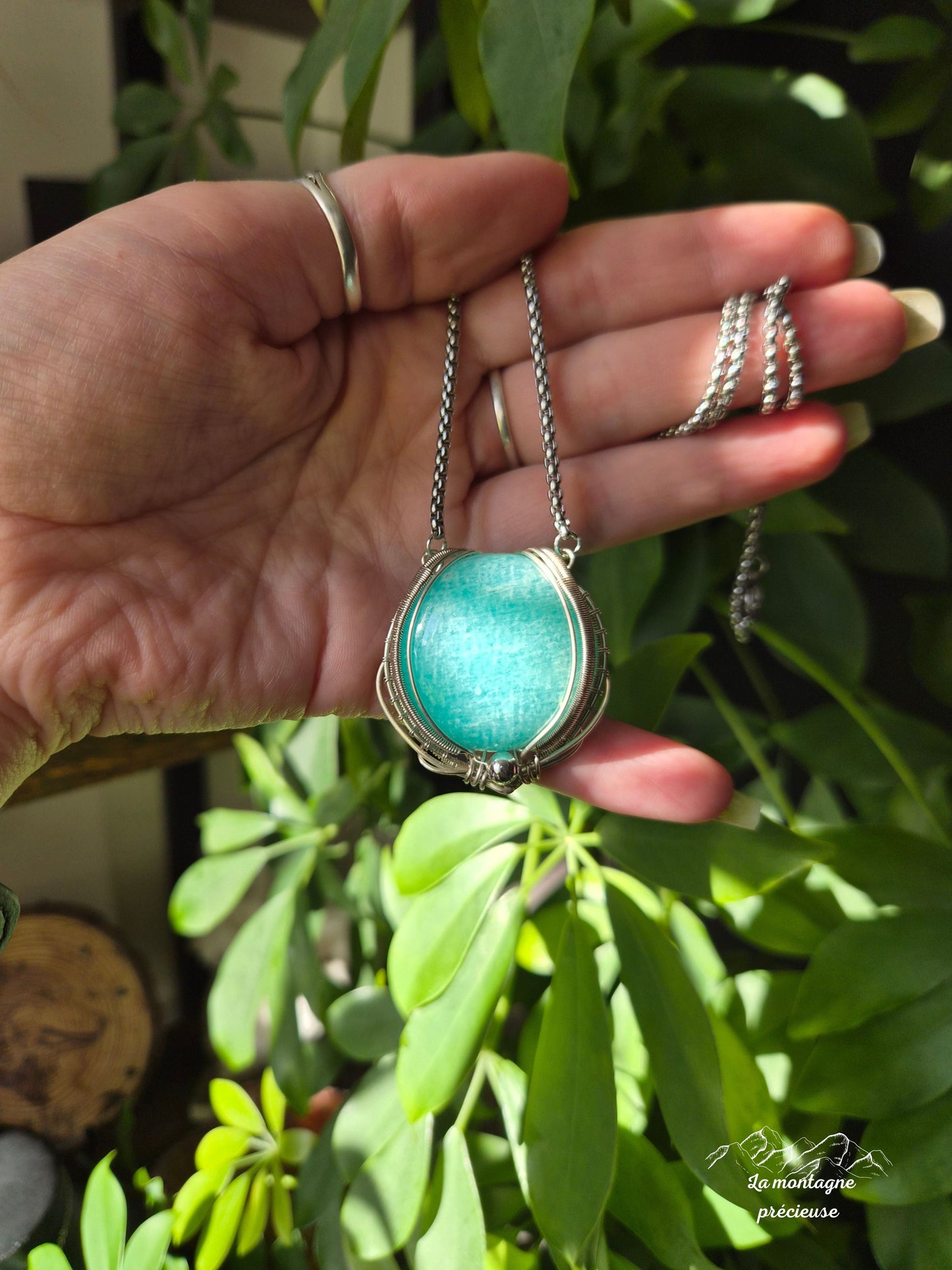 Pendentif " Le reflet d'Amazonie " en Amazonite