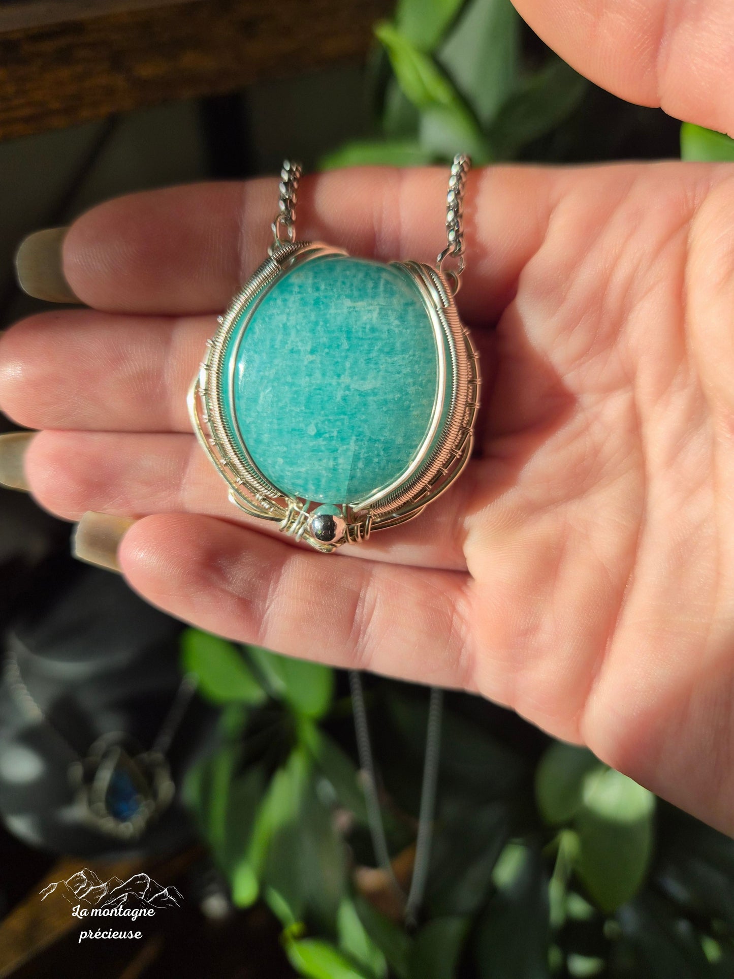Pendentif " Le reflet d'Amazonie " en Amazonite
