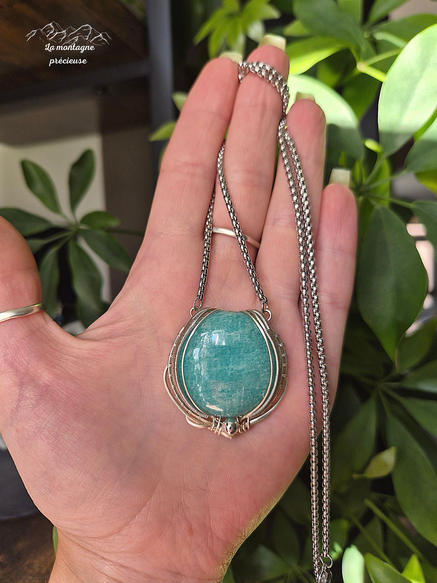 Pendentif " Le reflet d'Amazonie " en Amazonite