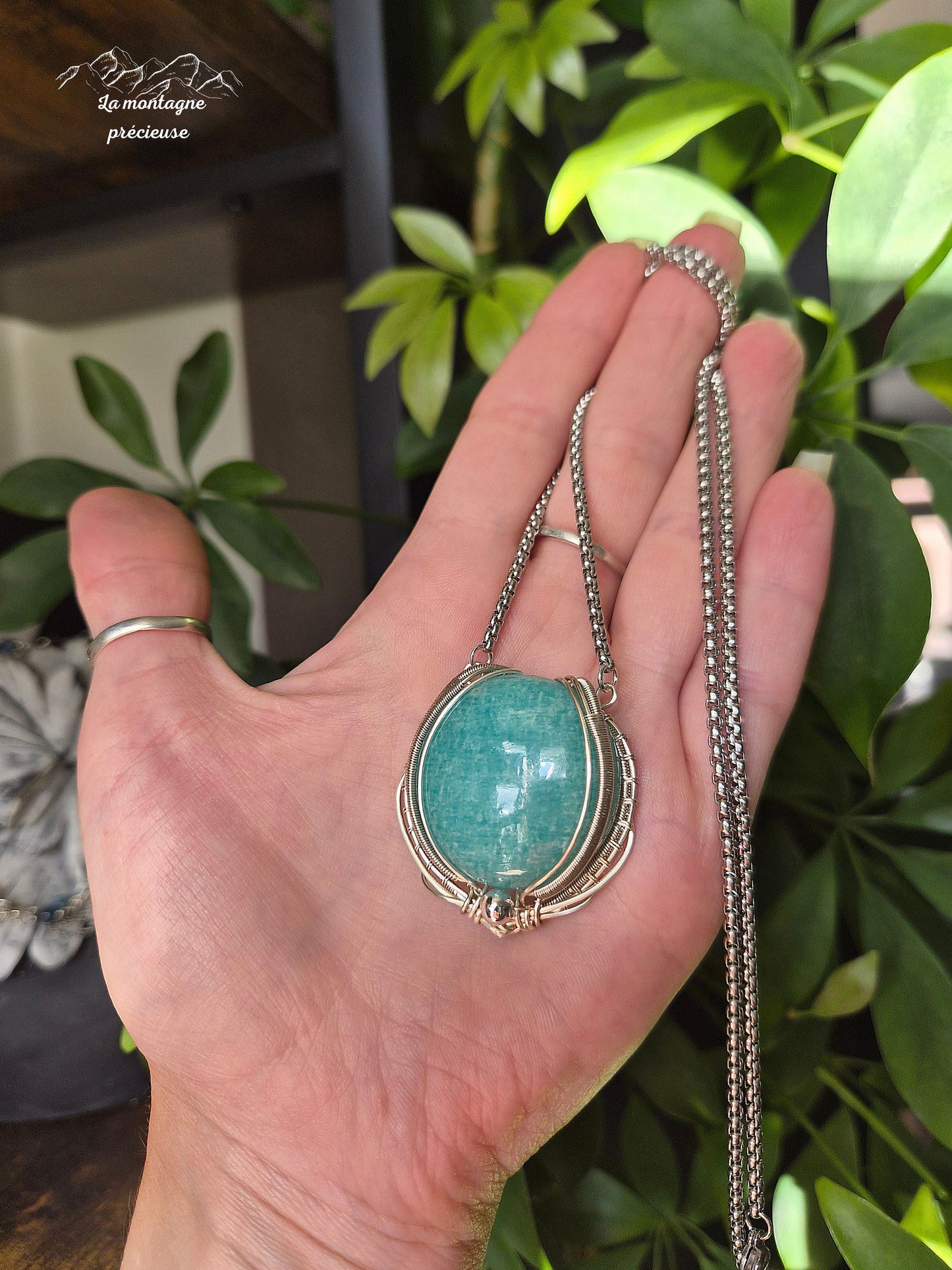 Pendentif " Le reflet d'Amazonie " en Amazonite