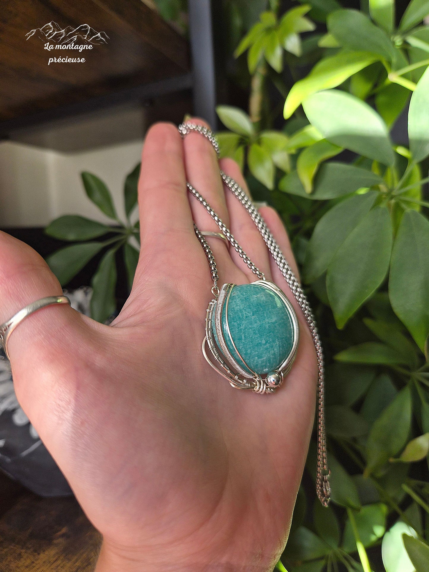 Pendentif " Le reflet d'Amazonie " en Amazonite