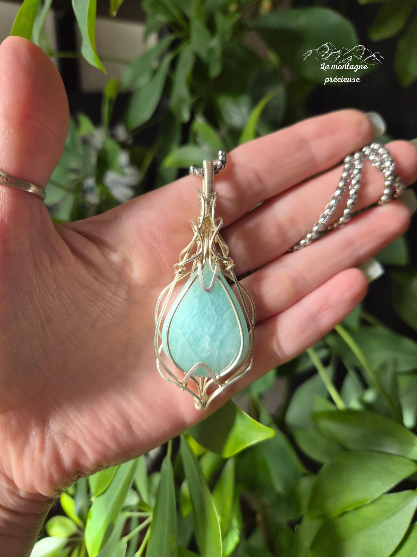 Pendentif " La larme d'Amazonie " en Amazonite