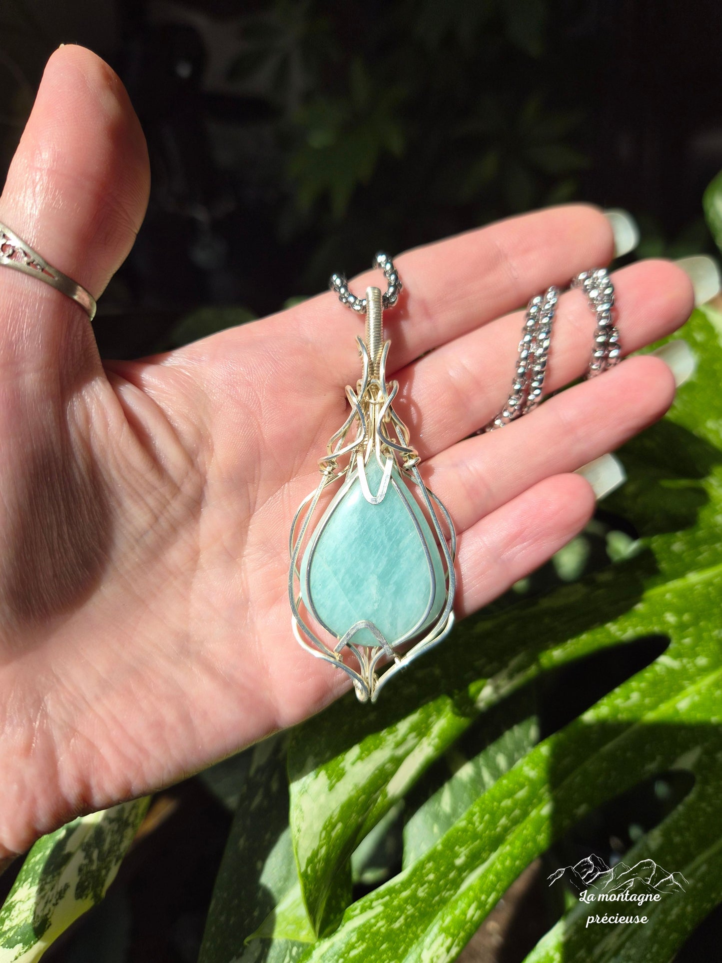 Pendentif " La larme d'Amazonie " en Amazonite