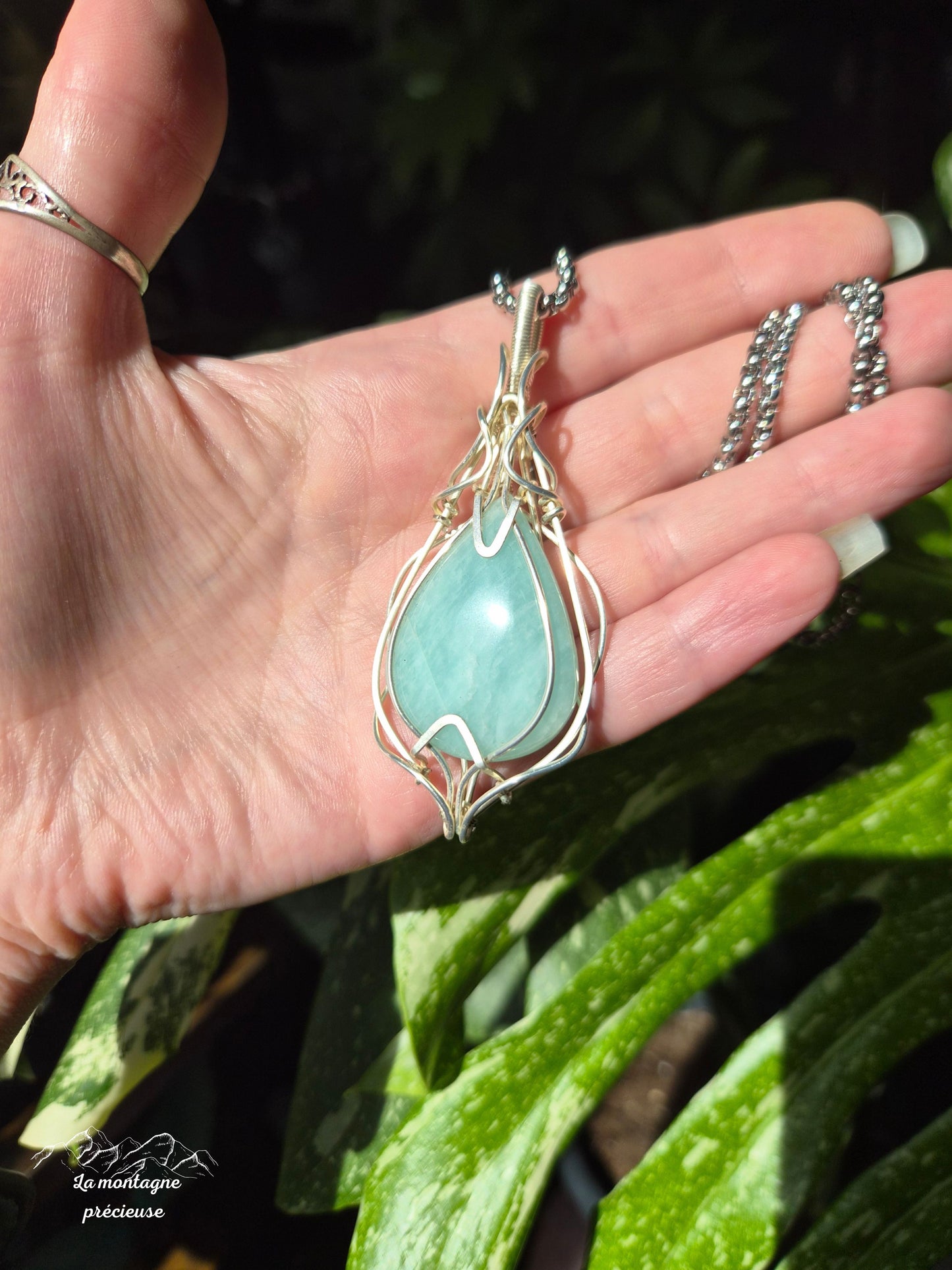 Pendentif " La larme d'Amazonie " en Amazonite