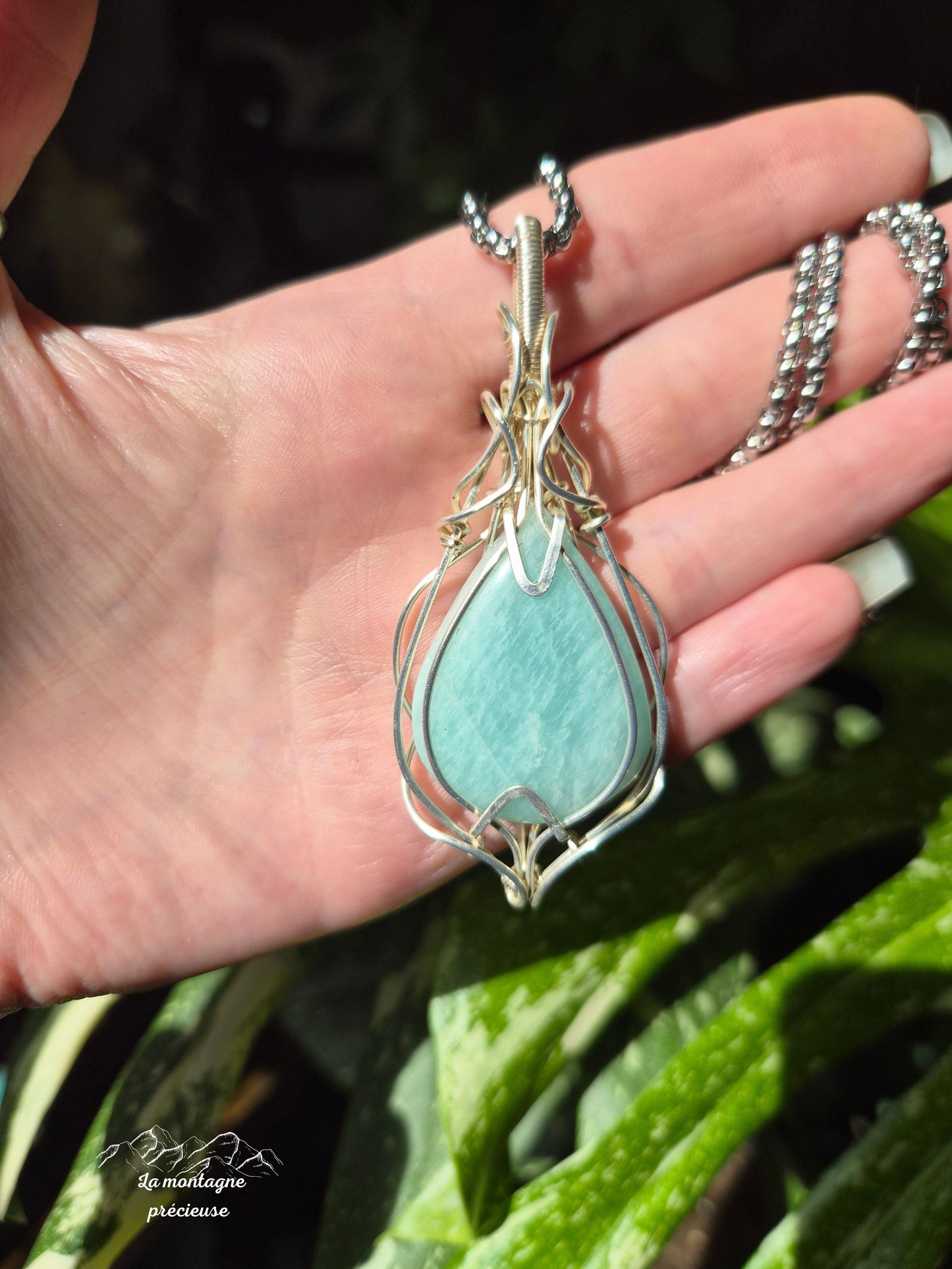 Pendentif " La larme d'Amazonie " en Amazonite