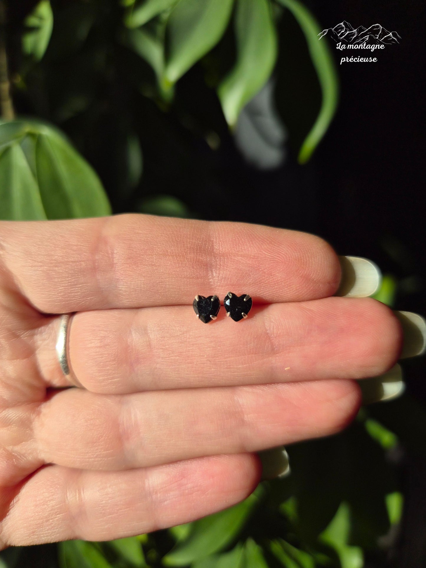 Puce d'oreilles coeur en Tourmaline noire