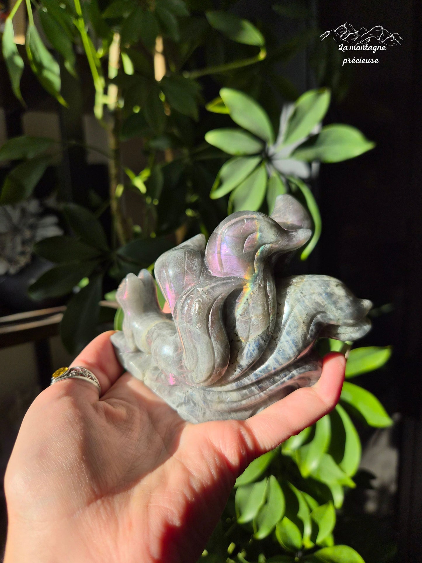 Renard à neuf queues en Labradorite violette