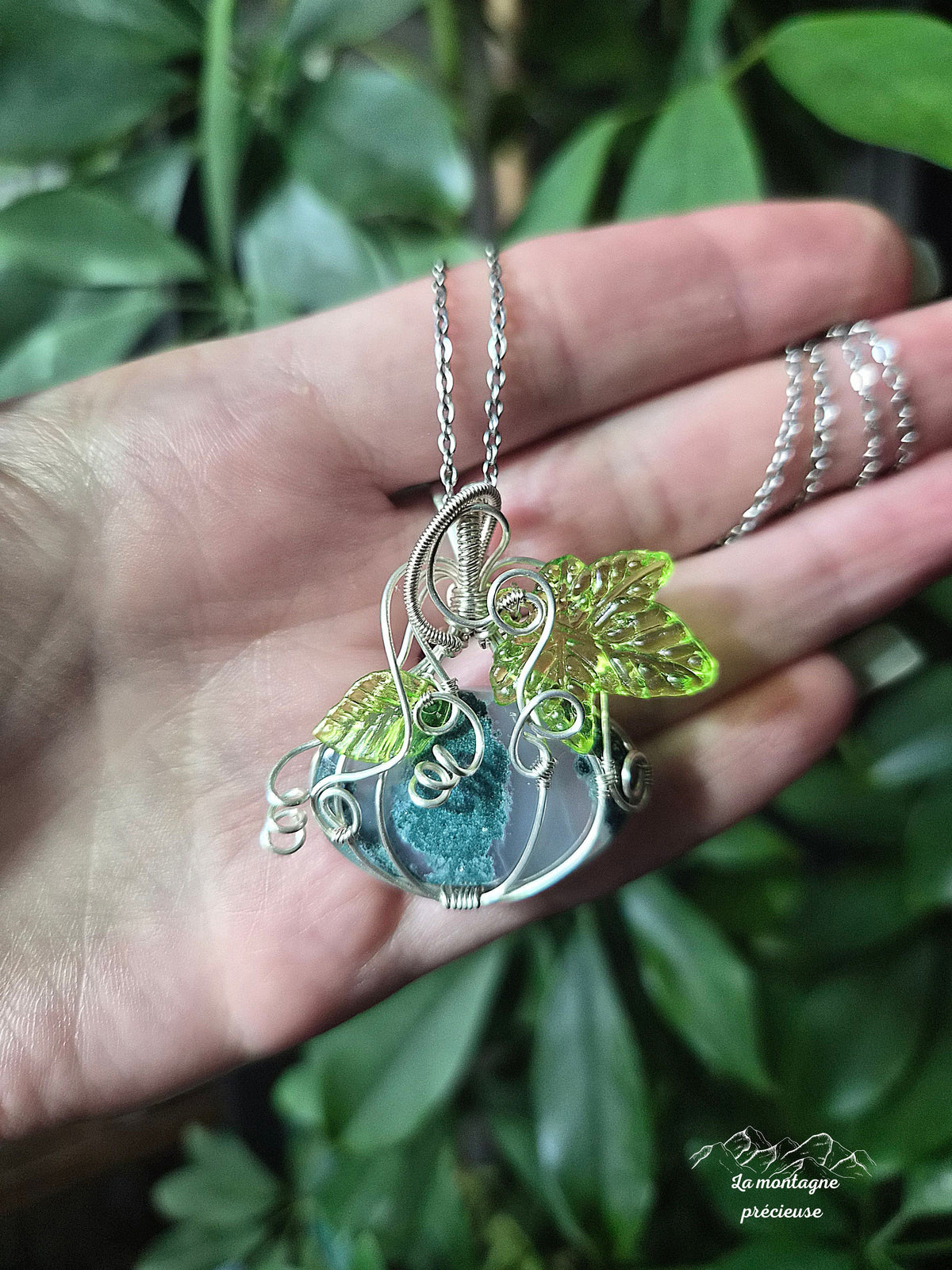 Pendentif " La Citrouille du Jardin Secret " en agate mousse
