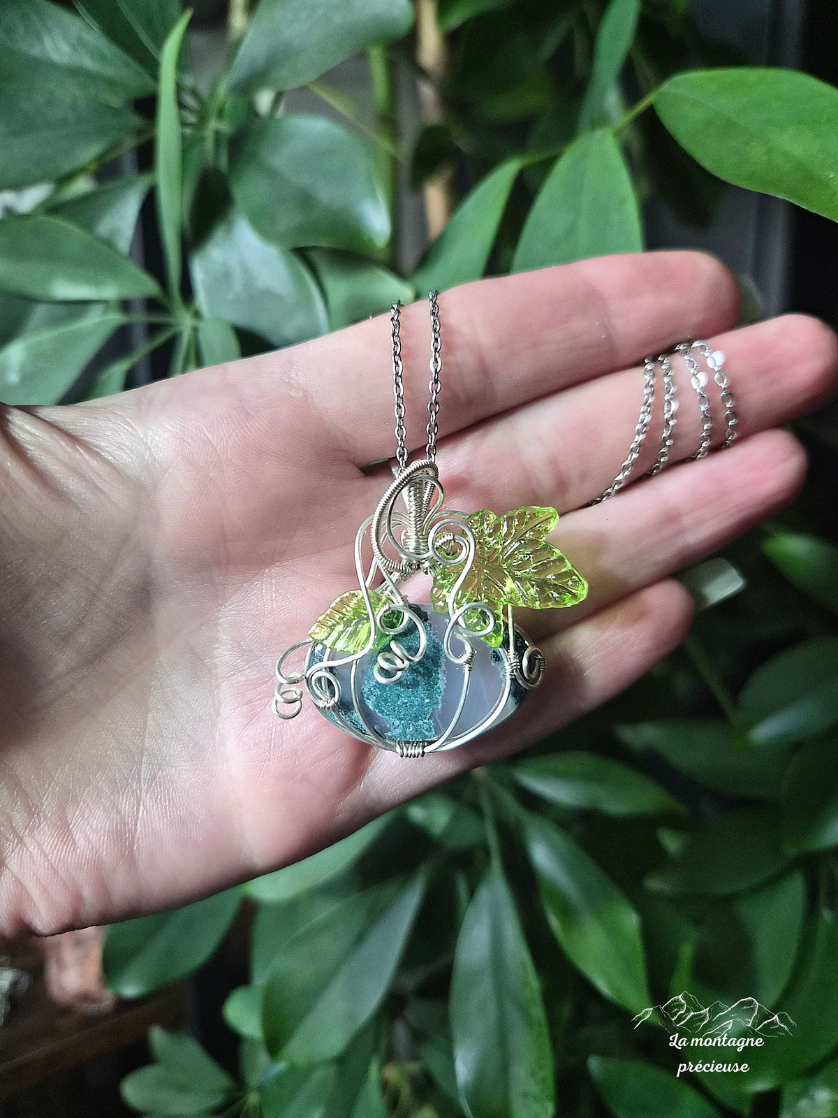Pendentif " La Citrouille du Jardin Secret " en agate mousse