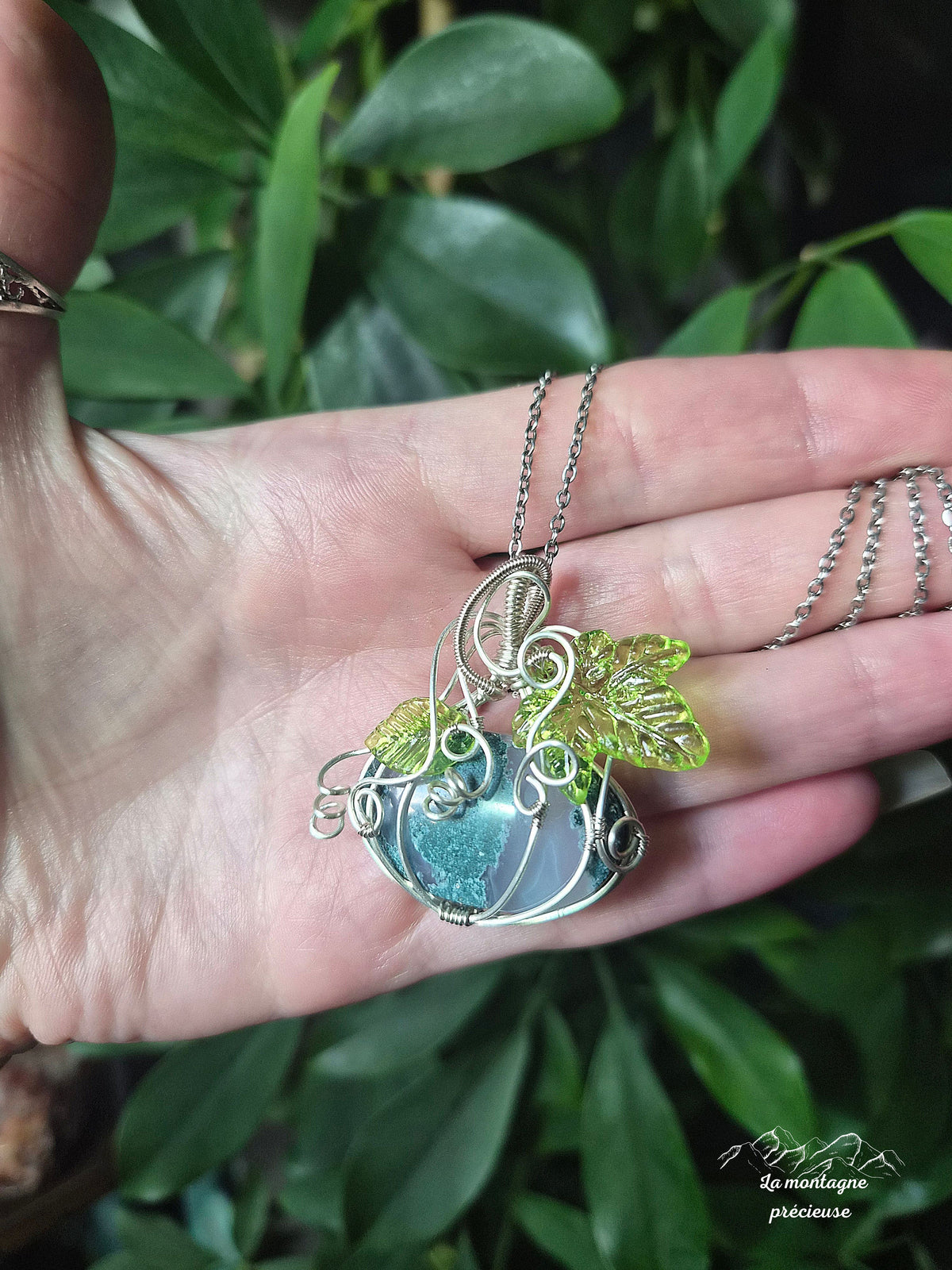 Pendentif " La Citrouille du Jardin Secret " en agate mousse